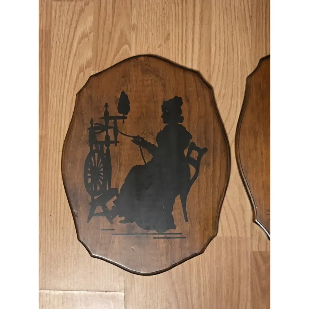 Vintage Wood Black Silhouette Couple Wall Hanging Plaques Farmhouse Rustic 13